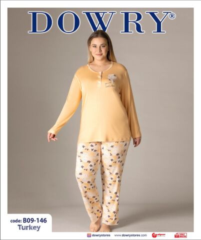 Dowry B09-146 (2XL-3XL-4XL-5XL) Uzun Kollu Bayan Pijama Takımı 4'lü