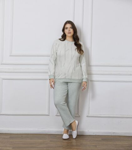 Dowry B09-126 (2XL-3XL-4XL-5XL) Uzun Kollu Bayan Pijama Takımı 4'lü