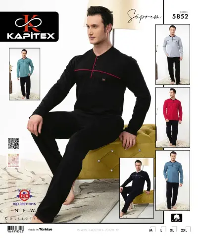 Kapitex 5852 (M-L-XL-XXL) Erkek Uzun Kollu Pijama Takım 6'lı