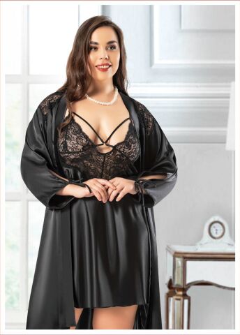 Miss Laris 6006 Battal Beden Bayan İkili Saten Takım