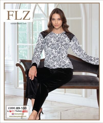 FLZ 89-100 (S-M-L-XL) Uzun Kollu Bayan Pijama Takımı 4'lü