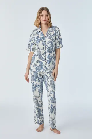 Pijadore 2091 (M-L-XL-XXL) Kısa Kollu Boydan Düğmeli Bayan Pijama Takım 4'lü