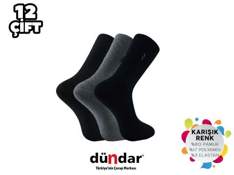 Dündar 003-2 Dikişsiz Erkek Likralı Penye Çorap 12'li