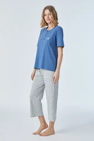 Pijadore 2097 (M-L-XL-XXL) Kısa Kollu Üç Düğmeli Bayan Pijama Takım 4'lü