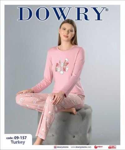Dowry 09-157 (S-M-L-XL) Uzun Kollu Bayan Pijama Takımı 4'lü
