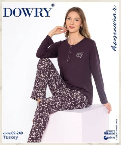 Dowry 09-240 (M-L-XL-XXL) Uzun Kollu Bayan Pijama Takımı 4'lü