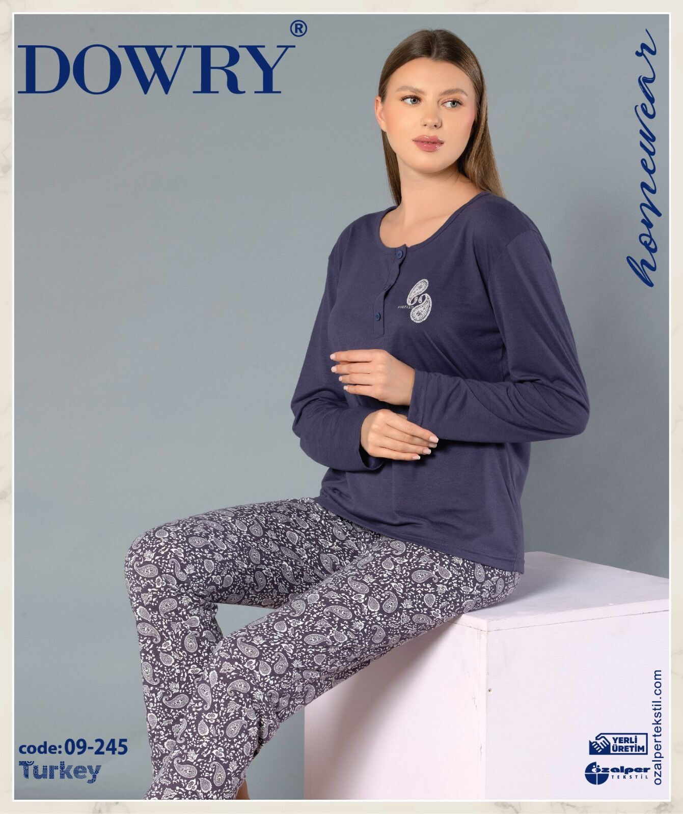 Dowry 09-245 (M-L-XL-XXL) Uzun Kollu Bayan Pijama Takımı 4'lü