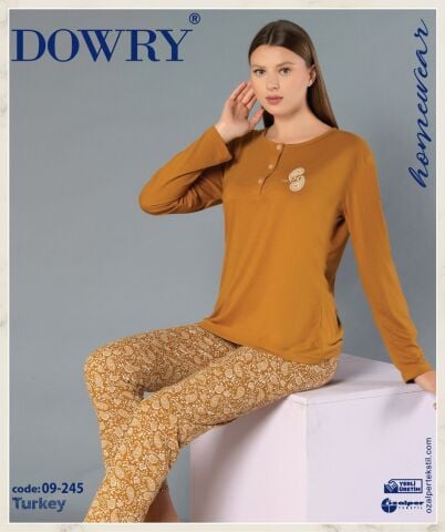 Dowry 09-245 (M-L-XL-XXL) Uzun Kollu Bayan Pijama Takımı 4'lü