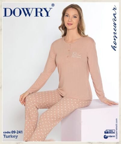 Dowry 09-241 (M-L-XL-XXL) Uzun Kollu Bayan Pijama Takımı 4'lü
