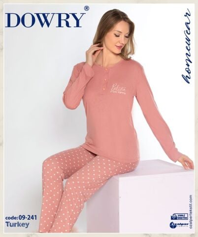 Dowry 09-241 (M-L-XL-XXL) Uzun Kollu Bayan Pijama Takımı 4'lü
