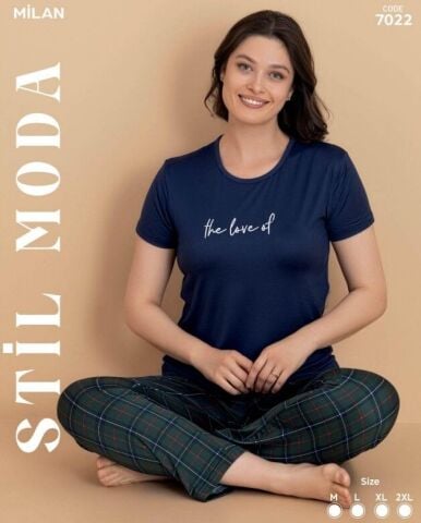 Stil Moda 7022 (M-L-XL-XXL) Milan Bayan Kısa Kol Pijama Takım 4'lü