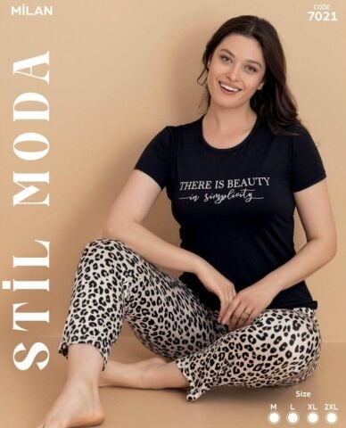 Stil Moda 7021 (M-L-XL-XXL) Milan Bayan Kısa Kol Pijama Takım 4'lü