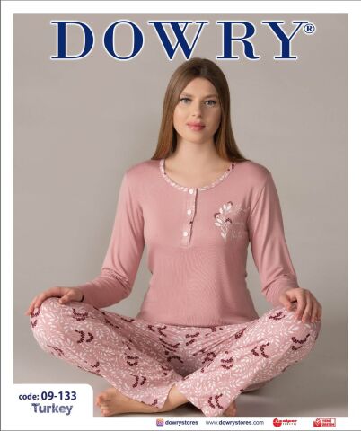 Dowry 09-133 (S-M-L-XL) Uzun Kollu Bayan Pijama Takımı 4'lü