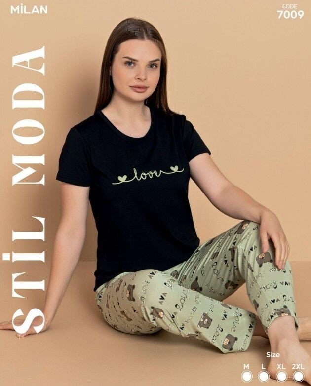Stil Moda 7009 (M-L-XL-XXL) Milan Bayan Kısa Kol Pijama Takım 4'lü