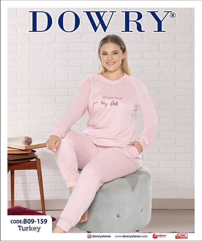 Dowry B09-159 (2-XL-3XL-4XL-5XL) Uzun Kollu Bayan Pijama Takımı 4'lü