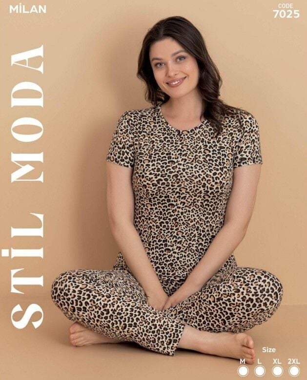 Stil Moda 7025 (M-L-XL-XXL) Milan Bayan Kısa Kol Pijama Takım 4'lü