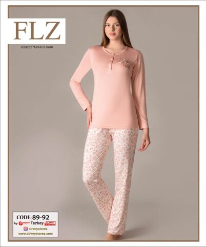 Flz 89-92 (S-M-L-XL) Uzun Kollu Bayan Pijama Takımı 4'lü