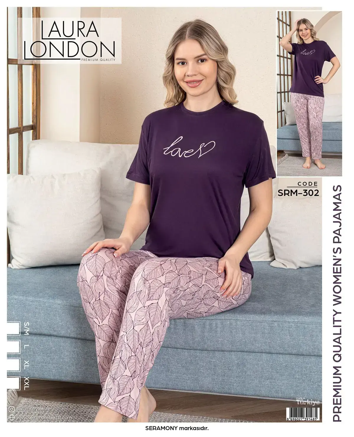 Laura London 302 (S-M-L-XL-XXL) Ring Viskon Kısa Kollu Bayan Pijama Takım 4'lü