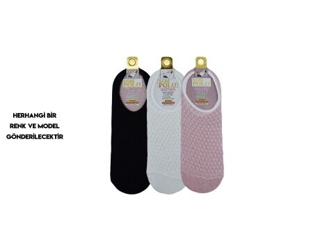 XGRİ POLO 3'lü Yıkamalı Bayan Penye Babet 12'li