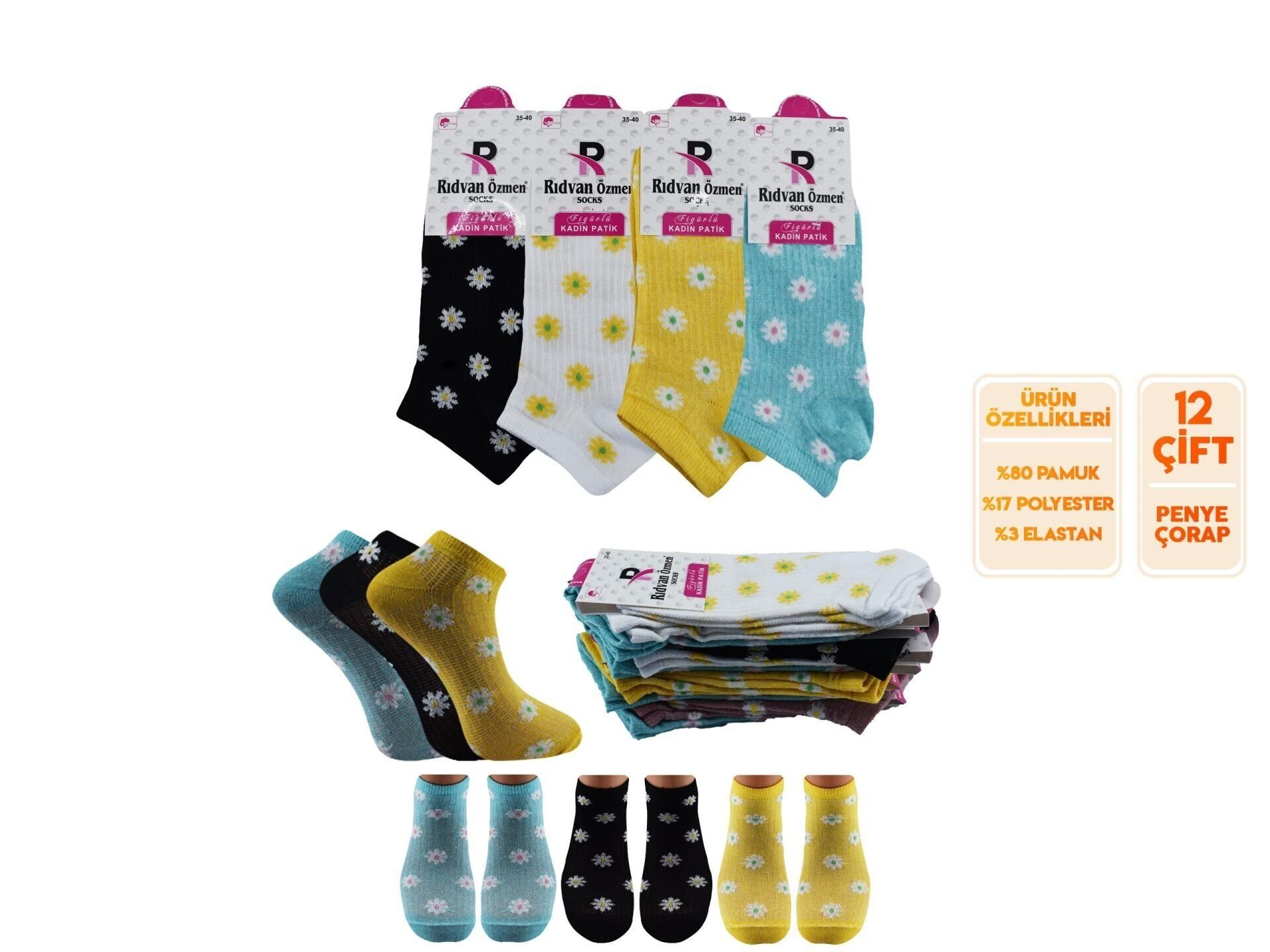 Pelin 12-15 Naturel Penye Parfümlü 3 Boyutlu Bayan Patik 12'li