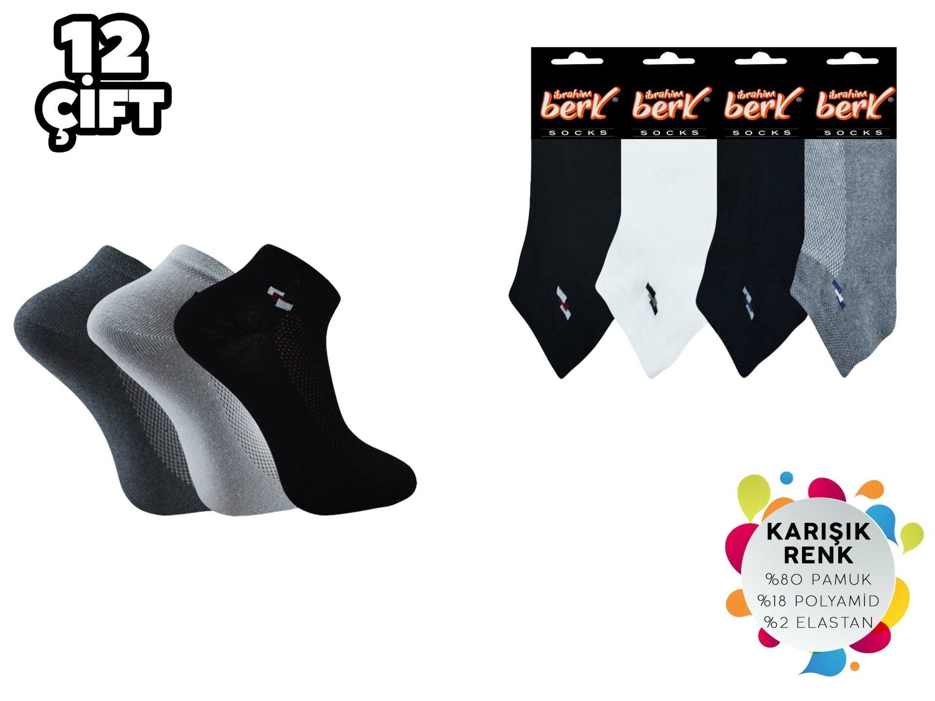 İbrahim Berk 11-26 Erkek Likralı Patik Çorap 12'li