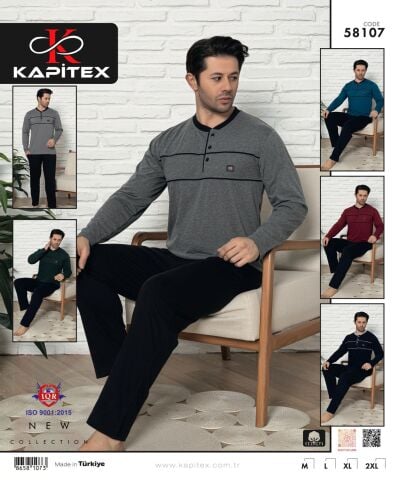 Kapitex 58107 (M-L-XL-XXL) Erkek Uzun Kollu Pijama Takım 4'lü