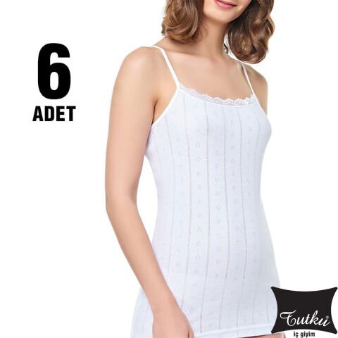 Tutku Elestan İp Askılı Jakarlı Bayan Atlet 6'lı