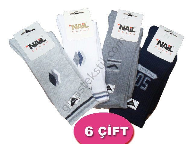 Nail Erkek Spor Tenis Çorap 6'lı BEYAZ - Std