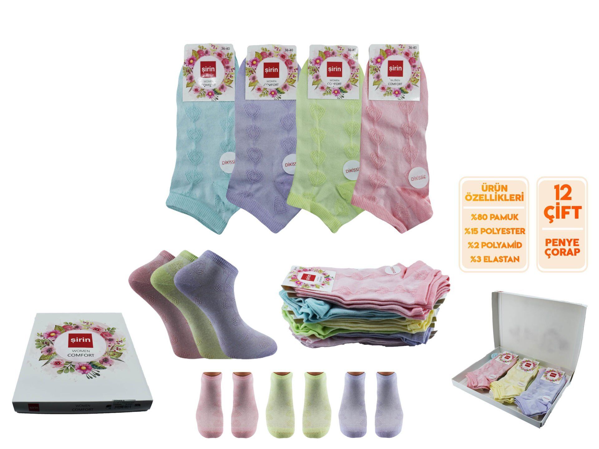 Şirin 4030-35 Dikişsiz Bayan Penye Patik Çorap 12'li