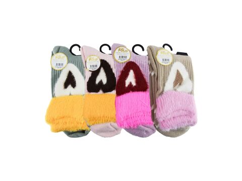 XGRİ POLO 55-2 Havlu Yumoş Peluş Yıkamalı Kışlık Bayan Soket Çorap 12'li