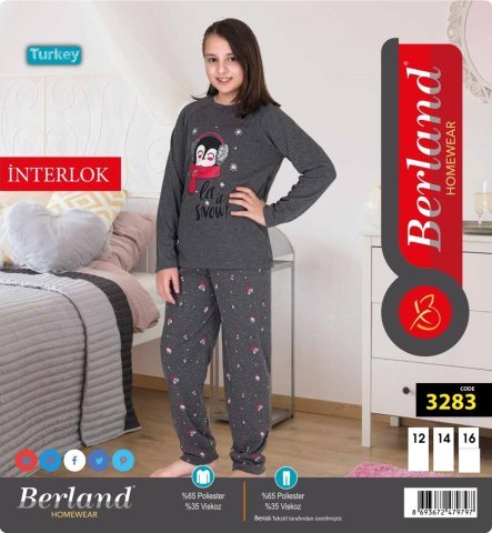 Berland 3283 Kız Çocuk Garson Boy Uzun Kollu İnterlok Pijama Takımı