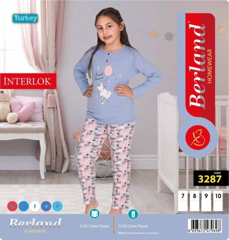 Berland 3287 Kız Çocuk Uzun Kollu İnterlok Pijama Takımı
