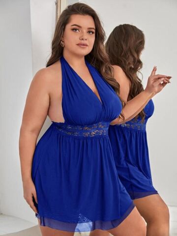 Beleng 5009 Battal Beden Sırt Dekolteli Boyundan Bağlı Erotik Fantazi Gecelik