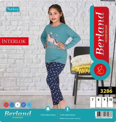 Berland 3286 Kız Çocuk Uzun Kollu İnterlok Pijama Takımı