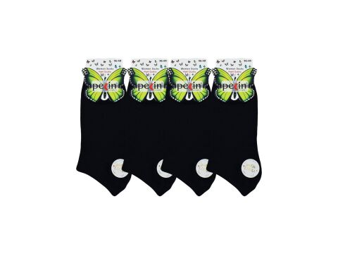 Pelin 11-Düz Siyah Naturel Penye Bayan Patik 12'li