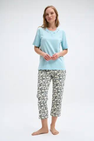 Pijadore 2084B (2XL-3XL-4XL-5XL) Battal Beden Kısa Kollu Bayan Kapri Takım 4'lü
