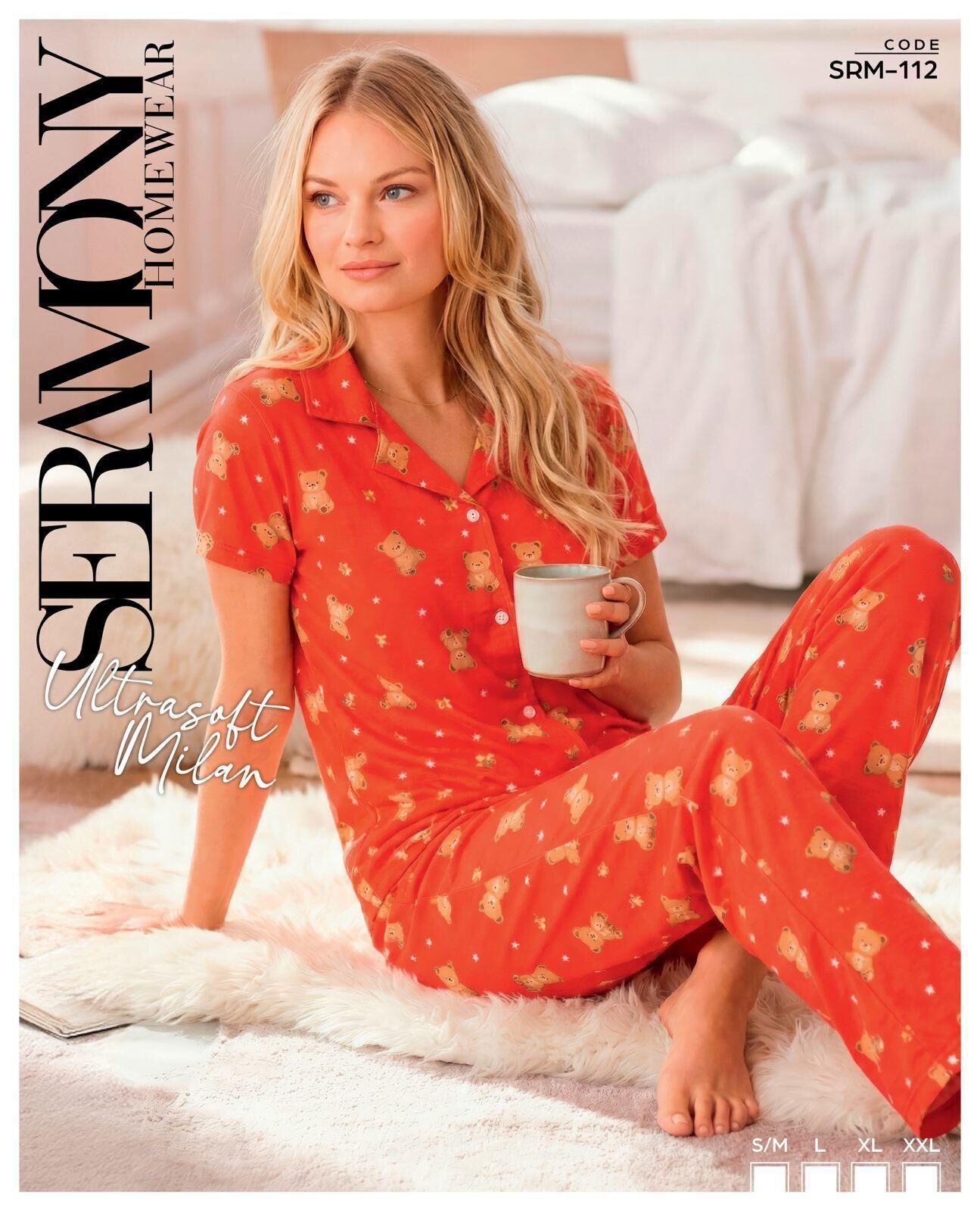 Seramony 112 (S-M-L-XL-XXL) Soft Milan Kısa Kollu Düğmeli Bayan Pijama Takım 4'lü