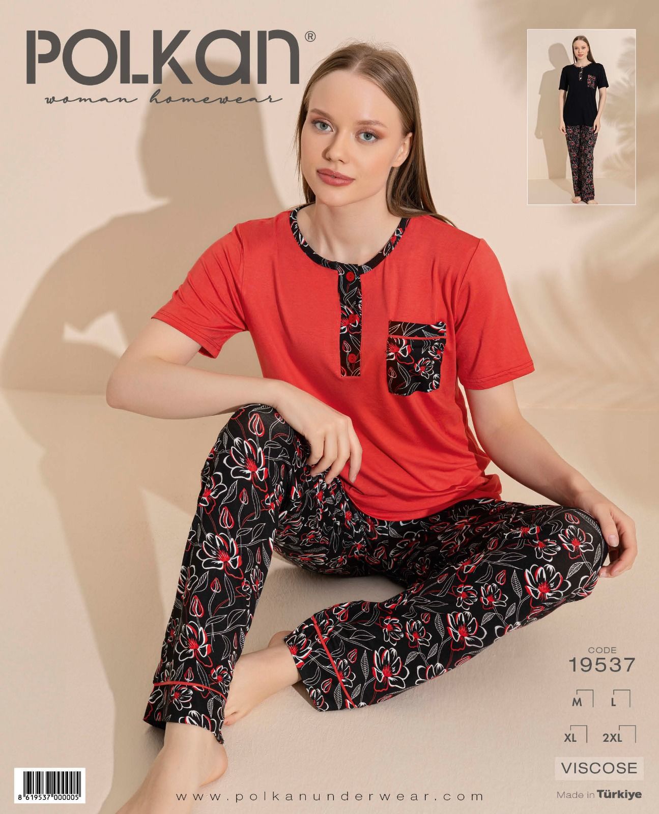 Polkan 19537 Bayan Ring Viskon Kısa Kollu Bayan Pijama Takım Paket İçi 4'lü