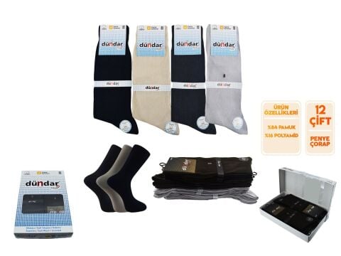 Dündar Dikişsiz Yıkamalı Kokulu Pamuklu Erkek Penye Çorap 12'li