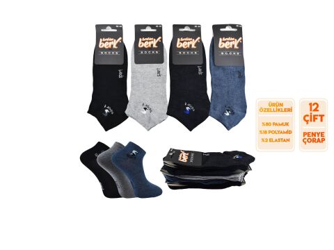 İbrahim Berk 11-33 Erkek Likralı Patik Çorap 12'li