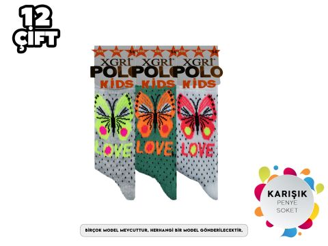XGRİ POLO 3'lü Kız Çocuk Penye Soket 12'li