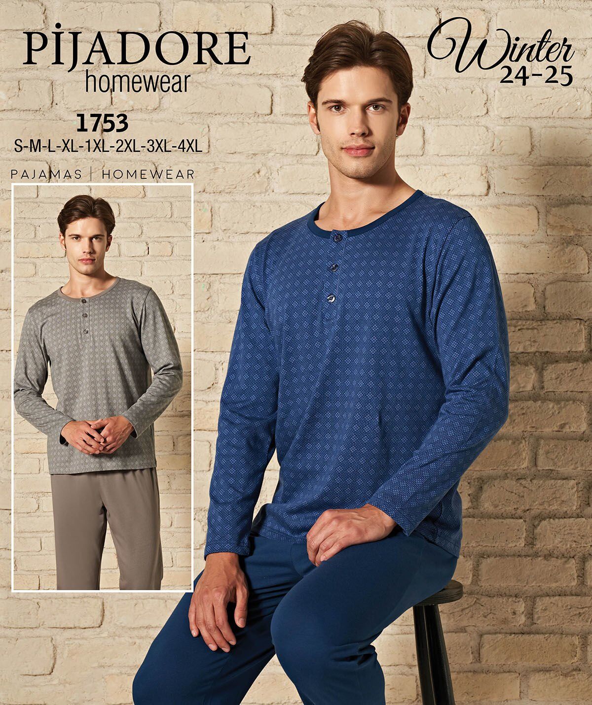 Pijadore 1753 Uzun Kollu Erkek Pijama Takım 4'lü