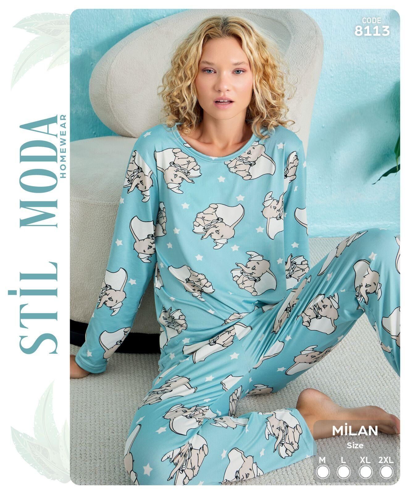 Stil Moda 8113 (M-L-XL-XXL) Milan Bayan Uzun Kol Pijama Takım 4'lü