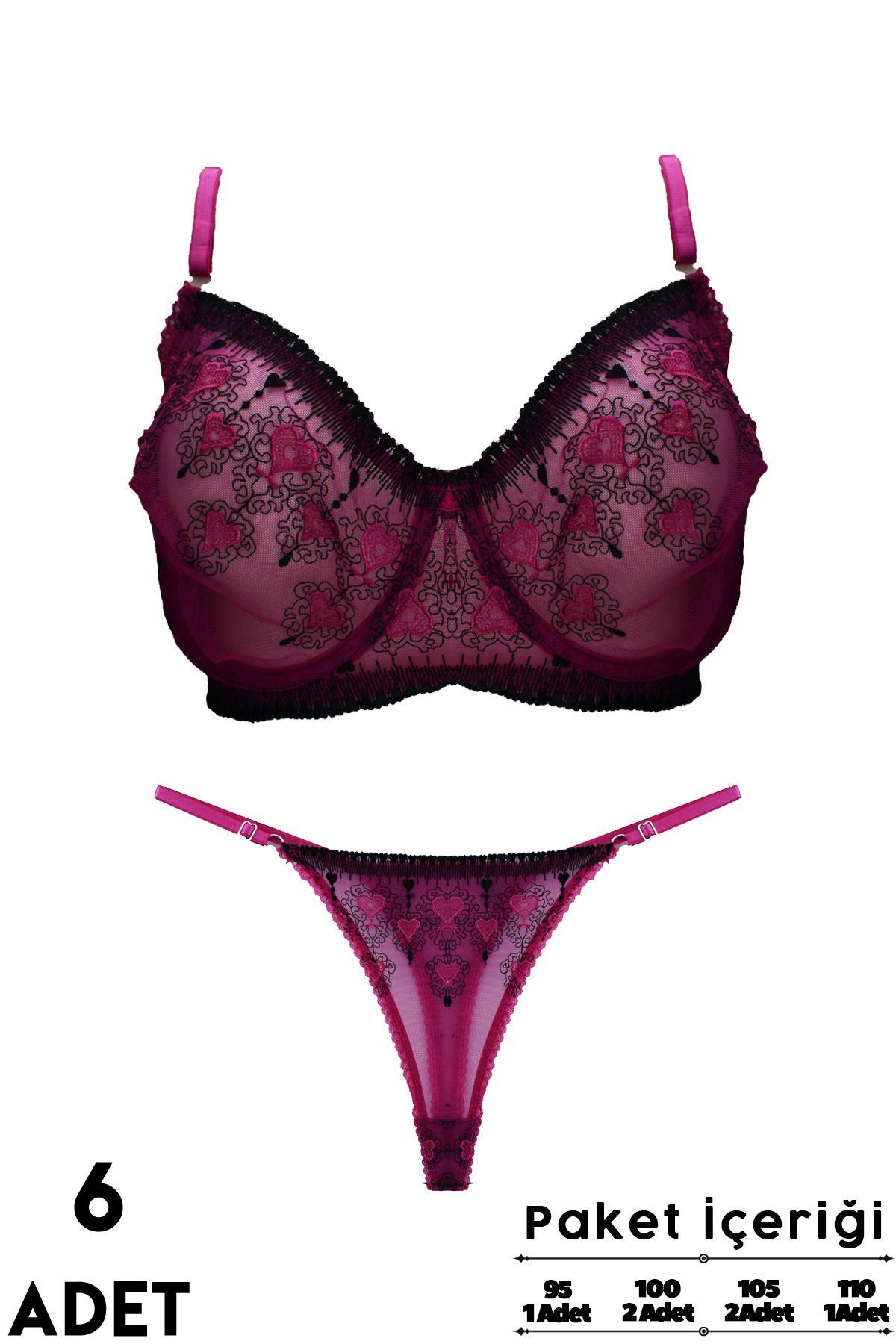 Love Secret Brodeli 5008 C Cup Balenli Desteksiz Bayan Sütyen Takım 6'lı