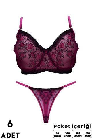 Love Secret Brodeli 5008 C Cup Balenli Desteksiz Bayan Sütyen Takım 6'lı