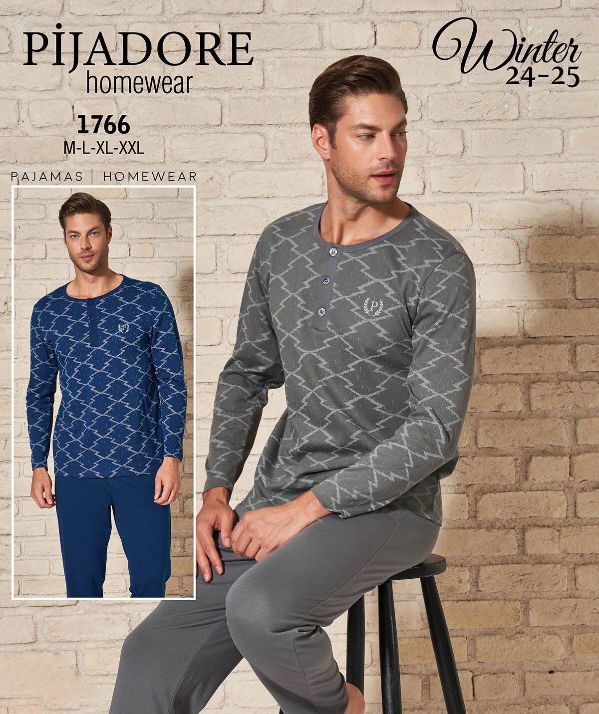 Pijadore 1766 Uzun Kollu Erkek Pijama Takım 4'lü