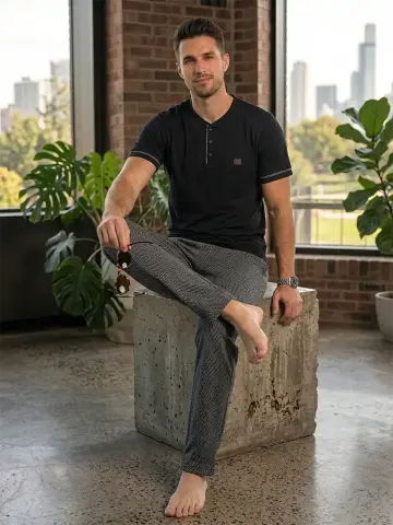 Kapitex 5907 (M-L-XL-XXL) Erkek Kısa Kol Pijama Takım 4'lü