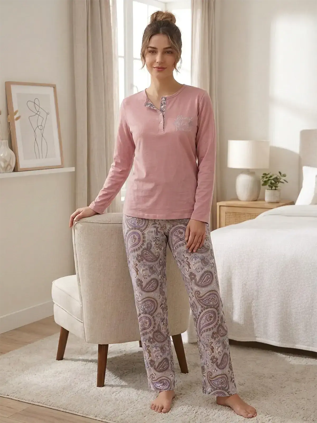 Kapitex 59198 (M-L-XL-XXL) Bayan Uzun Kol Pijama Takım 4'lü