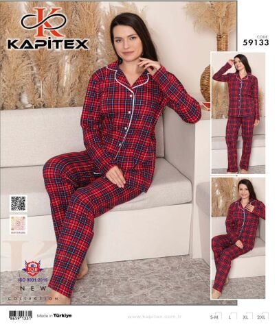 Kapitex 59133 (M-L-XL-XXL) Pamuklu Bayan Uzun Kollu Pijama Takım 4'lü