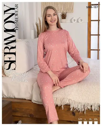 Seramony 157 (S-M-L-XL-XXL) Ultra Soft Milan Uzun Kollu Bayan Pijama Takım 4'lü